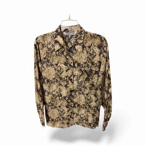 Zara Satin Long Sleeve Collared Blouse Snake Skin Print Regular Fit Women's S
